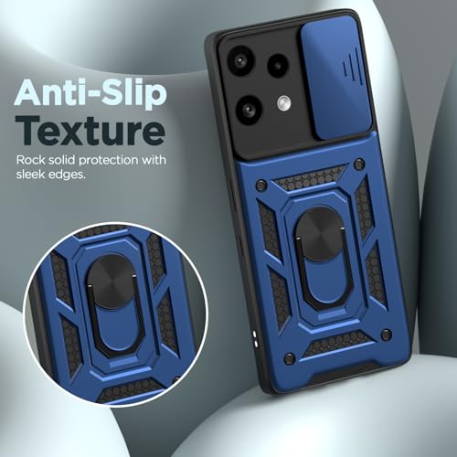 Image of Pikkme Back Cover for Nothing Phone 3a Lite 5G | 360 Protection Case | Sliding Camera Shield Cover & Ring Holder Stand D10 Tough Armor Bumper Case (Blue)