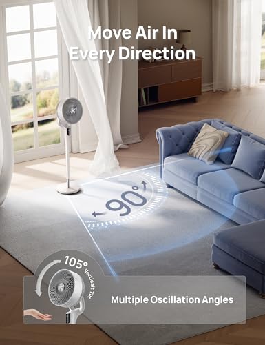 Image of DREO Fan for Bedroom, 2026 Upgraded, 90ft Airflow, 20dB Quiet Fan, 90 Oscillating Standing Fan for Whole Room, DC Motor, 8+H Speeds, 3 Modes, 38-42'' Adjustable Height, 8H Timer, 105 Manual Vertical