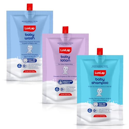 Image of LuvLap Baby Wash, Baby Shampoo, Baby Lotion -45ml, Sample Pack, Dermatologically Tested