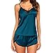 Produktbild Dadaorou Damen Schlafanzug Sexy Hausanzug Satin Pyjama Kurz Set Träger Sleepshirt und Hose mit Seitlichen Öffnungen Einfarbig Nachthemd Nachtwäsche Ärmellos Negligee Sleepwear Loungwear