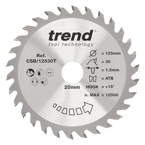 Trend Wood Cordless Circular Saw Blade, 125mm Diameter, 20mm Bore, 30 Teeth, 1.5mm Kerf, +15° Hook, TCT, Medium Finish, CSB/12530T