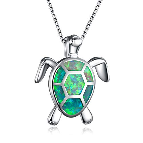 ALXDR Collier Femme Opale, Pendentif Tortue Opale De Feu Bleu/Blanc Collier Femme en Cuivre Plaqué Platine Bijoux Animaux Mignons,Green Cover
