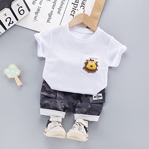 Image of Bold N Elegant Furious Lion 3D Soft Plush Patch Attach Half Sleeve Tshirt with Camouflage Shorts Knicker Summer Clothes Dress for Infant Toddler Kids