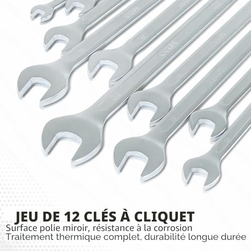 Clés à cliquet 72 dents CCLIFE jeu de 12 pièces métriques de 8-19mm
