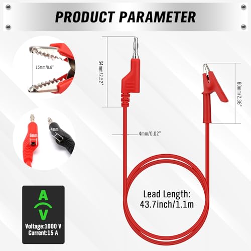 Image of SWANLAKE 2-Piece Banana Plug to Alligator Clip Test Leads, 1000V 15A 3.5ft /1M Multimeter Electrical Alligator Clips, Flexible Copper Cable Banana Plug, Electrical Wires with Gator Clips