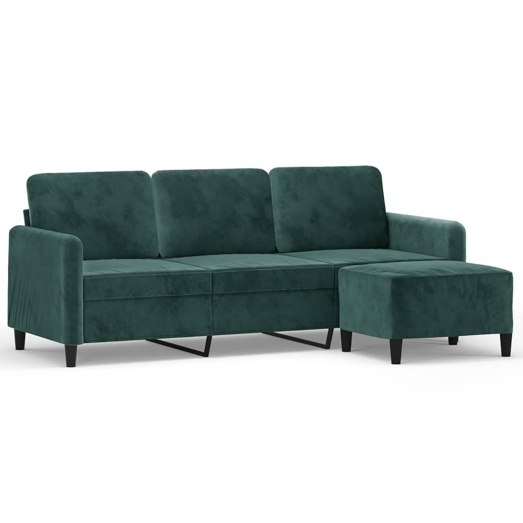 Générique Divano a 3 posti in velluto verde scuro con poggiapiedi 180 cm, moderno con pouf, struttura in compensato e metallo, comodo per soggiorno