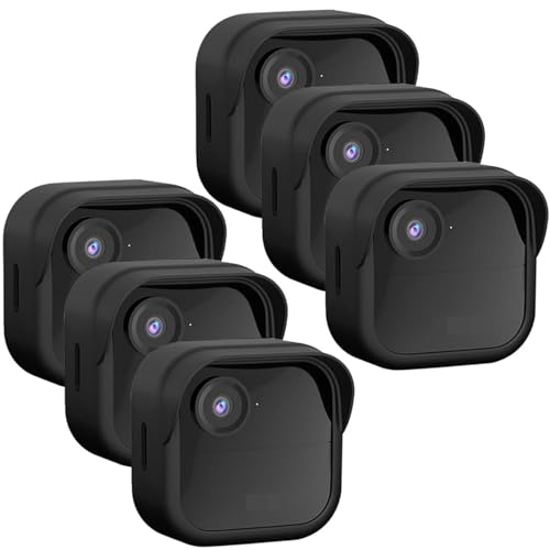 Qopoto Silicone Case Cover for All-New Blink Outdoor 4 (4th Gen), Weatherproof Protective Skin Cover with Hat Brim, 6 Pack, Black