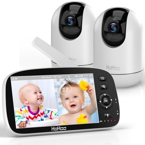 Image of HOHOO Baby Monitor with 2 Cameras, 5" 720P HD Split Screen, 30 Hours Battery Life Baby Monitor with Camera and Audio|Remote PTZ, Two-Way Audio, Zoom, Night Vision, Lullabies, 960ft Long Range