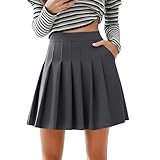 Style : pratique et tendance BIBOKAOKE Jupe courte plissée pour femme - Élastique - Taille haute - Jupe plissée décontractée - Avec poches - Mini jupe décontractée - Couleur unie - Jupe trapèze, Style #j03 gris, XL