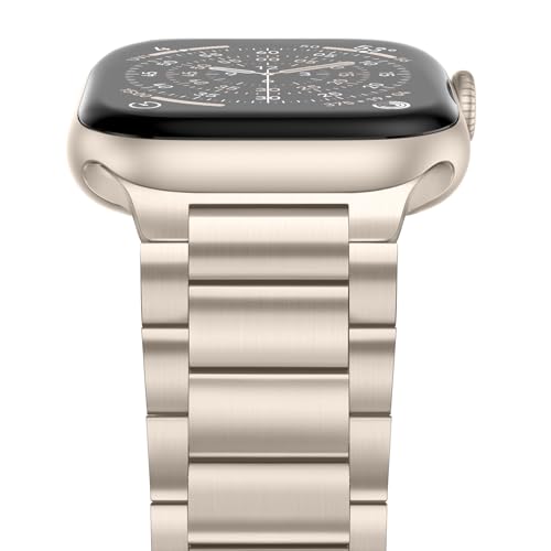 Image of Anlinser Metal Bands Compatible with Apple Watch Band 42mm 41mm 40mm 38mm for Women Men, Stainless Steel Business Strap for iWatch SE Series 11 10 9 8 7 6-1 (Starlight)
