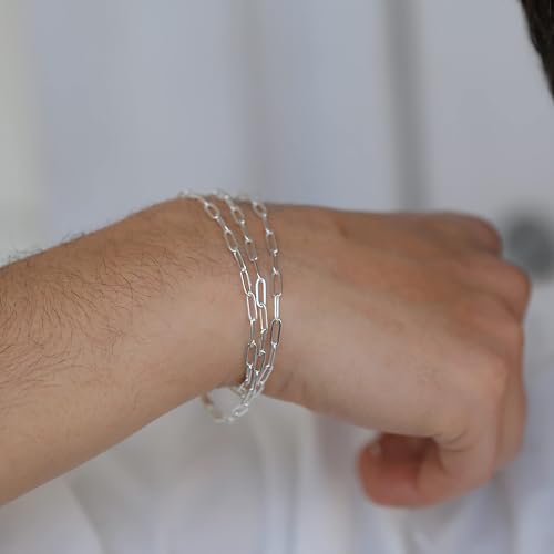 Pulsera de plata unisex con cadena tipo paperclip 3mm miniatura 6