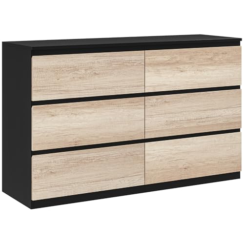 HOMCOM Commode 6 tiroirs, Meuble de Rangement étroit sans poignées, chiffonnier, Style Moderne, Commode pour Chambre à Coucher, Salon, Couloir, 120 x 39 x...