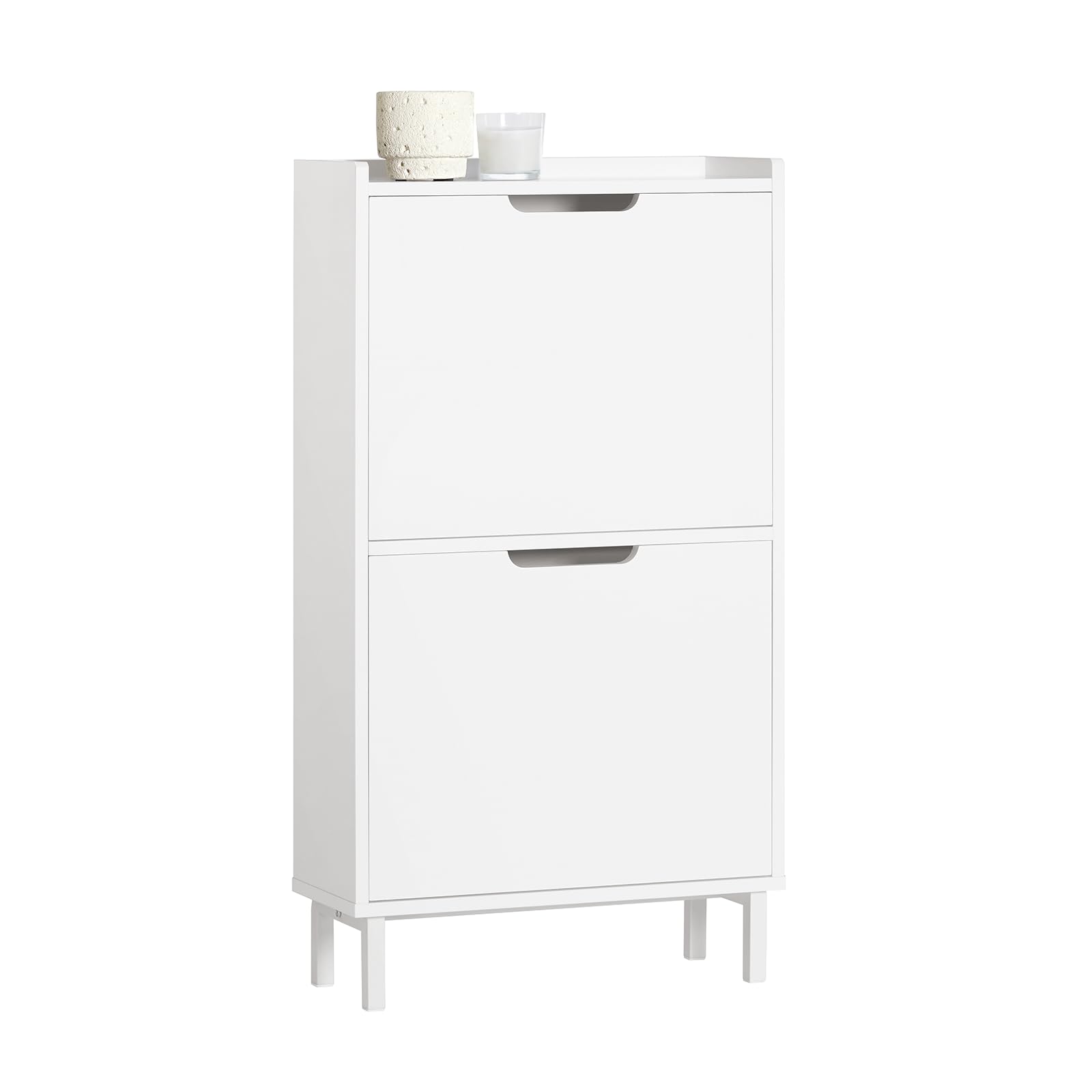 SoBuy Scarpiera Salvaspazio Slim da Ingresso Mobile Portascarpe con 2 Ante a Ribalta Regolabili in Legno Armadio Scarpiera Alta e Stretta per Corridoio, 50x19x90 cm，Bianco, FSR151-W