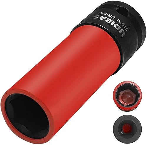 21mm 1/2-Inch Drive Impact Lug Nut Socket,Deep,Metric,with Protective Sleeves and High-Strength,Non-Marring CR-MO Material