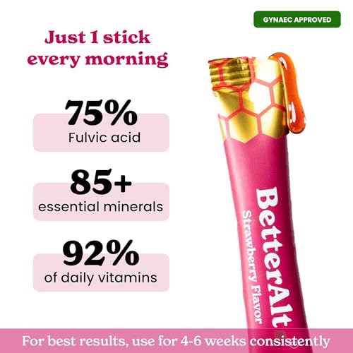 Image of BetterAlt SHE-Lajit Strawberry Honeysticks|Shilajit for Women with Shatavari & Saffron for hormonal Balance & Energy Boost|Tasty sticks with Goodness of Pure Himalayan Shilajit|30 Sticks