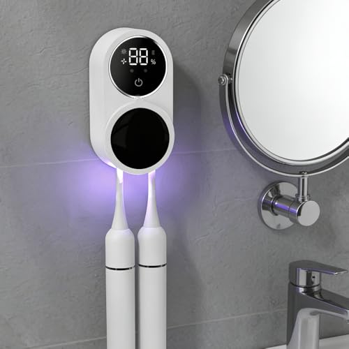 Dexmary Automatic Toothbrush Holder for Bathroom, Wall Mounted Organizer with Smart Sensor, Fits Most Electric/Manual Toothbrushes, LED Display