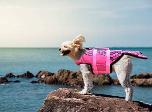 Dog Life Jacket - Mermaid Hot Pink, Portable Dog Swimming Jacket Vest, Lifesaver Vests With Rescue Handle For Small Medium And Large Dogs, Pet Safety Swimsuit Preserver For Swimming, Beach Boating(L) #TOP1