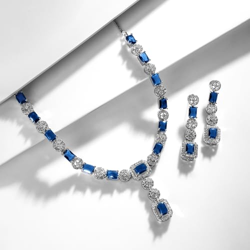 Image of Rubans American Diamond Zirconia Necklace Set Stylish Jewellery Gift for Women & Girls