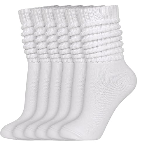 Image of Winterlace 6-Pair Scrunch Crew Slouch Cotton Womens Socks Ribbed Soft Retro Boot Calf Sock Bulk Pack