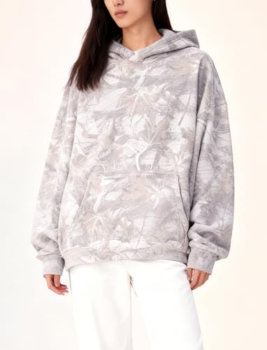 Image of Dsewpaur Camo Hoodie For Women Oversized Long Sleeve Drop Shoulder Fleece Hooded Sweatshirt Pullover With Pocket Outfits