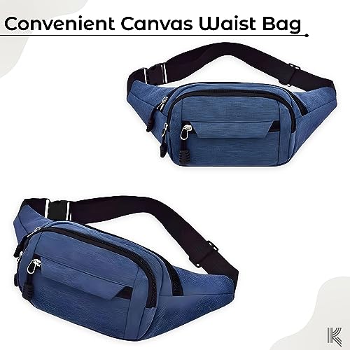 Image of Kraptick Premium Unisex Waist Bag for Men and Women - Stylish Travel Pouch, Fanny Pack, Running Waist Pack (Blue)