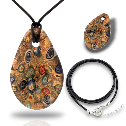 Besheek PEN5242 Handmade Murano Inspired Blown Glass Lampwork Millefiori & Heart Pendant Necklace cover