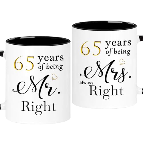 WOSIWULA 65 Year Anniversary Coffee Mugs Set of 2, 65th Wedding Anniversary Decorations Gifts for Couple Grandparents Parents Women Men Wife Husband Her Him, 11oz