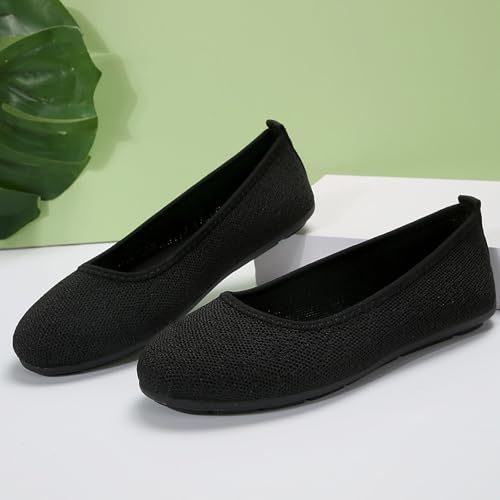 Women's Shallow Mouth Slip On Flats Knit Mesh Breathable Eyelet Ballet Flats Casual Low Wedge Heel Round Toe Shoes2