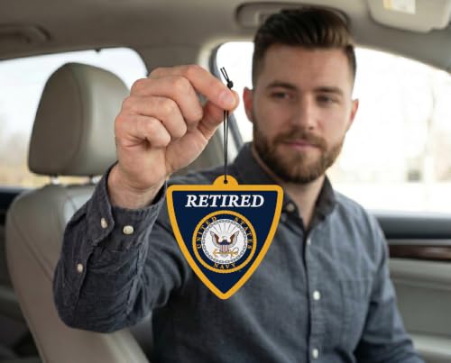 Image of Elektroplate Retired US Navy Crest Car Air Freshener 6-Pack | Officially Licensed, Long-Lasting Arctic Patrol Scent, Vivid Naval Shield Graphics, Versatile Hanging Design