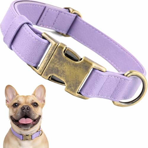 Image of B&F Dog Collar for Small Dogs Silicone Leather Dog Collars Soft Flexible Waterproof Odor-Proof Durable Thick Classic Adjustable Pet Puppy Collar (Purple, Small (11-15.5 inch Neck))