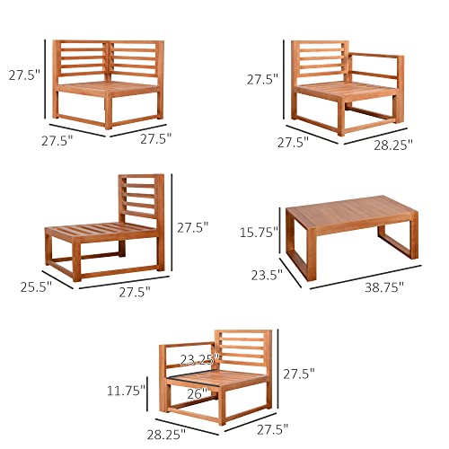 Outsunny 4 Seater L Shaped Patio Furniture Set, Wood Outdoor Sectional Sofa Conversation Set With Coffee Table And Cushions For Garden, Backyard, Porch And Poolside (Grey) #TOP2