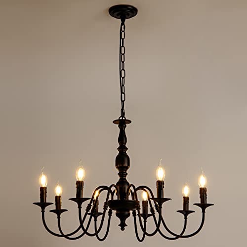 THShun Metal 8-Light Candle-Style French Country Chandelier. Black Farmhouse Chandelier Kitchen Island Pendant Lighting Fixture for Dining Room, Bedroom, Living Room, (Black 30 inch Dia) - Image 4