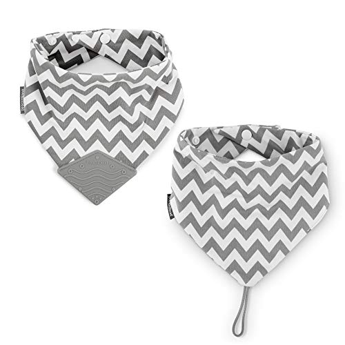 BooginHead Baby Newborn Cotton Pacigrip Bib Bandana Teether Bib, Chevron, Gray