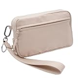 ycnice Wristlet Wallets Nylon Small Crossbody Bags for Women Quilted Wallet RFID Blocking Travel Cell Phone Bag Wristlet Purse with Strap 4 Zippers Beige