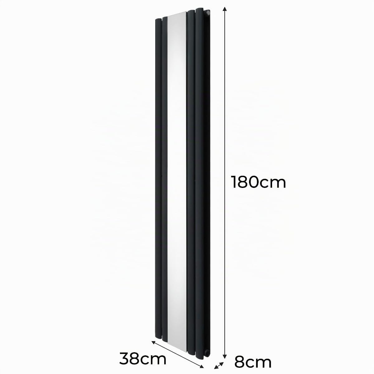 Radiatore a Colonna Ovale e Specchio Integrato 1800 x 380mm, Moderno Verticale Doppia Colonna Acciaio al Carbonio Grigio Antracite Opaco, Cucina Soggiorno Bagno [Spazzola, Attacchi Murali e Supporti