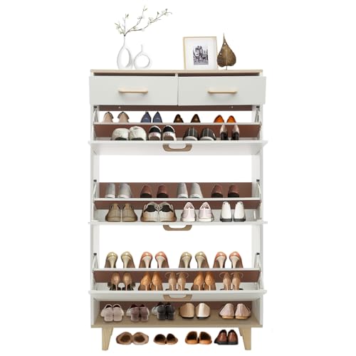 KAPIPALA Zapatero con 3 compartimentos plegables con 2 cajones superiores, zapatero estrecho para entradas, escaleras, 80 x 24 x 135 cm