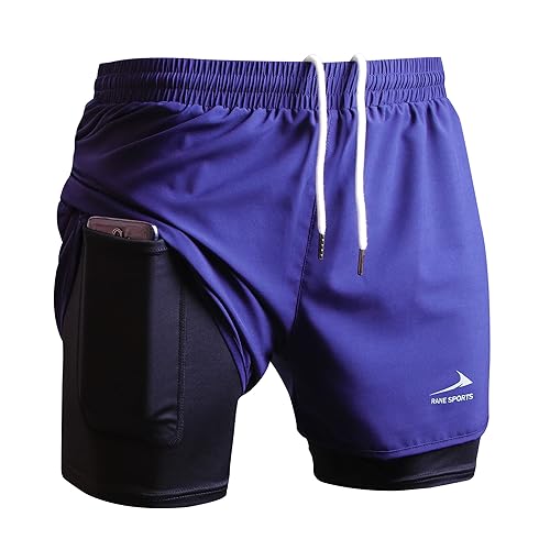Viisendy Pro Pantaloncini da Corsa 2 in 1 da Uomo Pantaloncini da Allenamento per Bodybuilding da Allenamento Pantaloncini Corti da Jogging per Maratona all'aperto da 3 Pollici Blu Navy 2XL