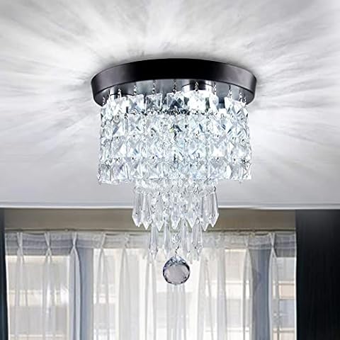 CXGLEAMING Modern Crystal Chandelier LED Flush Mount Ceiling Light Fixture Raindrop Pendant Lamp Shade Mini Chandellier Cover