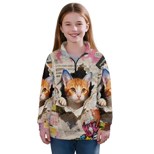 Image of AmzPrint Girls Graphic Quarter Zip Coat Long Sleeve Lightweight Oversized Athletic Running Hoodies For Kids Teen Girls
