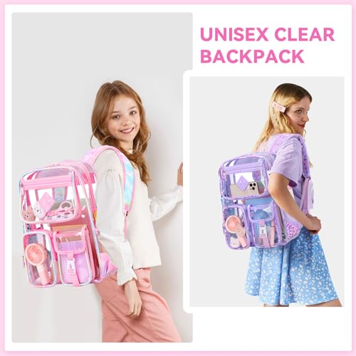 Image of PIG PIG GIRL Clear Backpack for School,Heavy Duty PVC Transparent Bookbag for Girls Stadium Approved See Through Backpack
