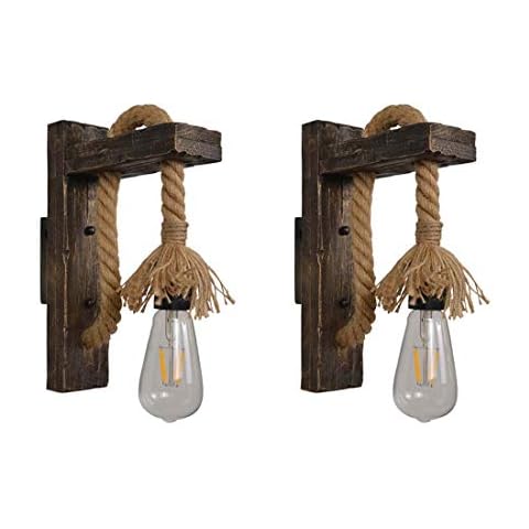 ZHICH Vintage Creative Wood Wandlampe, Rustikal Kreative Hanfseil E27 Wandleuchten Für Wohnzimmer Korridor Restaurant Bar Cafe Cover