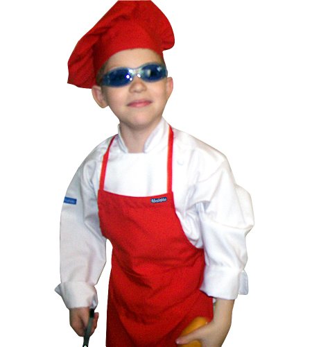 CHEFSKIN Small Children Kids Tomato Red Chef Set Apron & Adjustable Hat Quality Lite