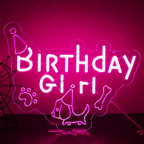 Image of Girl Dog Birthday Neon Sign Birthday Decorations Pet Puppy Birthday Party Gifts for dog lovers-14.5 x 12.2 Inches-USB Powered-Acrylic