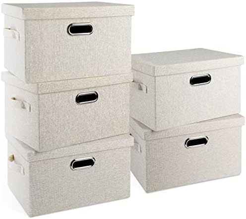 Medium 15" 21 Quart Collapsible Stackable Storage Bins with Lids,...