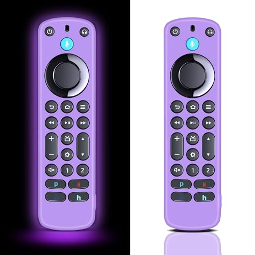 GOUYESHO Lot de 2 Coques de Protection en Silicone pour Télécommande TV Fire Smart TV Glow in the Dark pour Alexa Voice Remote Pro 2022 (Violet Vif)