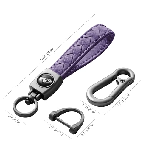 Image of Gkeygo Carabiner Keychain, Universal Heavy Duty Woven Handmade Leather Key Chain, Car Fob Key Keychains with 360 Degree Rotatable Snap Swivel and Anti-Lost D-Ring for Men and Women, Gunmetal - Purple