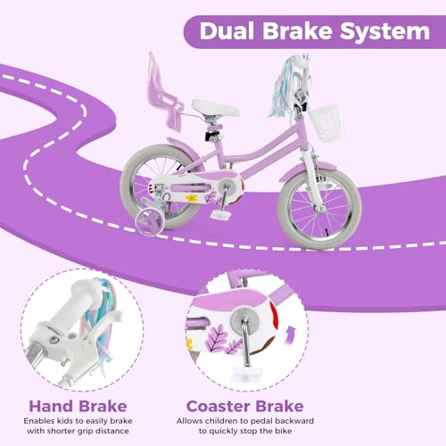 Image of BABY JOY Girls Bike with Streamers & Doll-Seat, Kids Bike for 3-8 Years Old