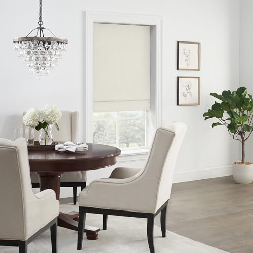 ECLIPSE Faux Silk Total Privacy Blackout Cordless Lined Window Roman Shade for Living Room, 35 in x 64 in, Ivory
