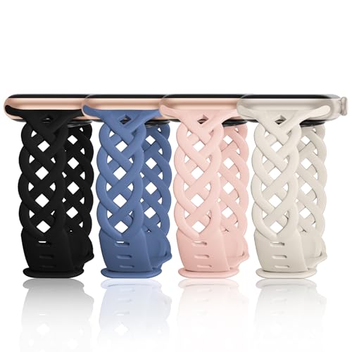Image of Slim Silicone Bands Compatible with Apple Watch Band 40mm 38mm 41mm 44mm 45mm 46mm 49mm 42mm Women Floral Breathable Braided Lace Thin Sport Strap Replacement Wristbands iWatch SE Series 11 10 9 8 7 6 5 4 3 ultra 2