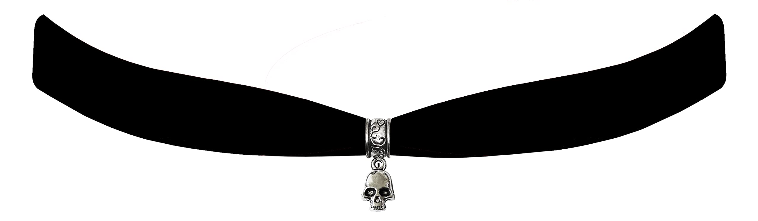 Victorian Vault Black Velvet Key with Skull Choker Steampunk Gothic Jewelry Pendant Necklace, Metal, alloy